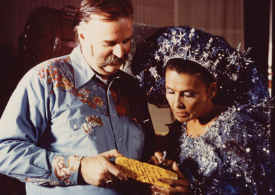 Lena Horne signing a yellow brick for Bruce and Bea on the set of the film "The Wiz" in 1978